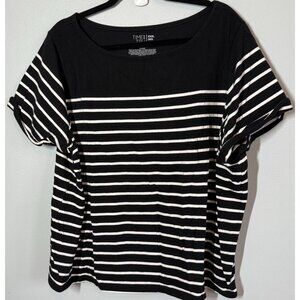 Time & Tru Womens Black Striped Boat Neck T-Shirt 3X Casual Basic Essential